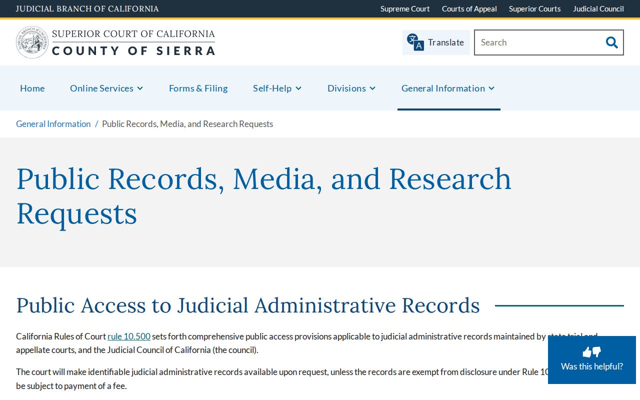 Sierra County court arrest disposition records request