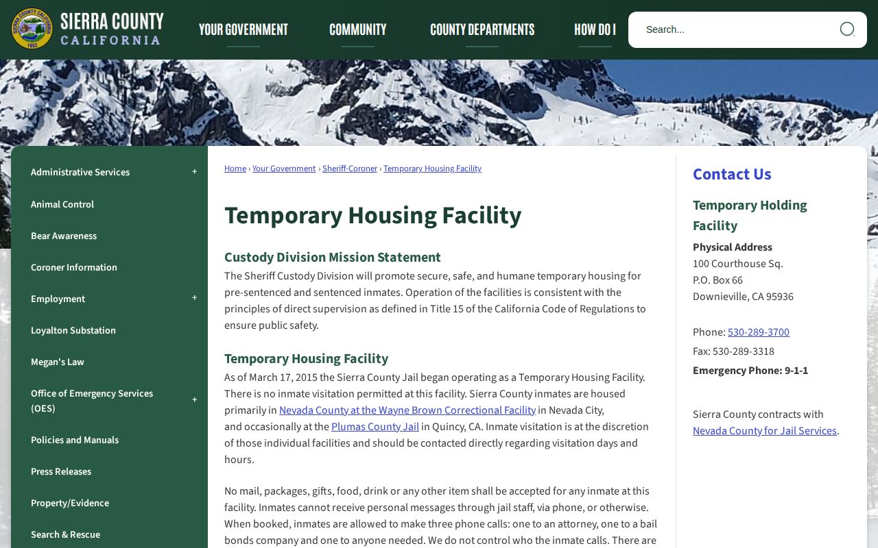Sierra County temporary holding and arrest custody information